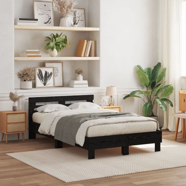 Berkfield Home Slatted Bed Frame Black Oak Engineered Wood 120 x 190 cm Solid - image 1