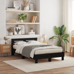 Berkfield Home Slatted Bed Frame Black Oak Engineered Wood 120 x 190 cm Solid - thumbnail 1