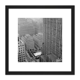 Artery8 New York Rockefeller Center Ice Skate From Above 8X8 Inch Square Wooden Framed Wall Art Print Picture with Mount in Black - thumbnail 1