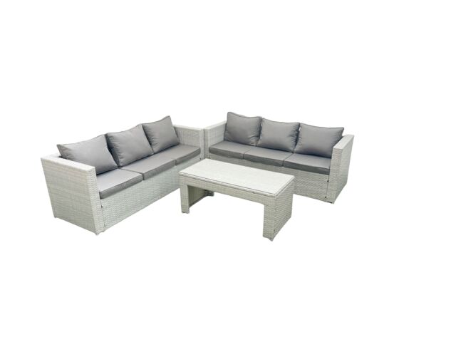 Fimous 6 Seater Garden Outdoor Rattan Furniture Set Rattan Garden Sofa Oblong Coffee Table Light Grey Mixed - image 1