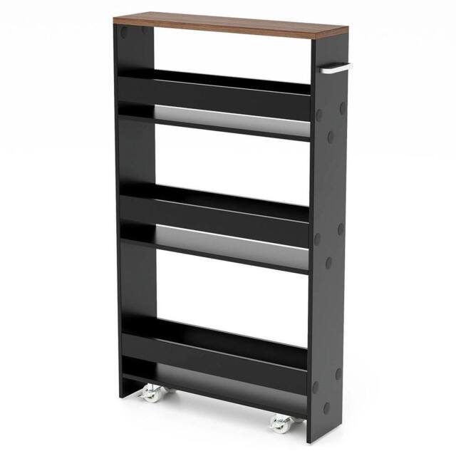 VOGREX Black 4-Tier Wheeled Utility Storage Cart, Space-Saving Open Shelves - image 1