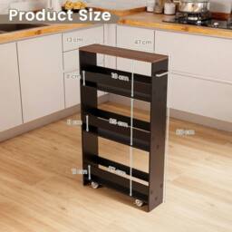 VOGREX Black 4-Tier Wheeled Utility Storage Cart, Space-Saving Open Shelves - thumbnail 2