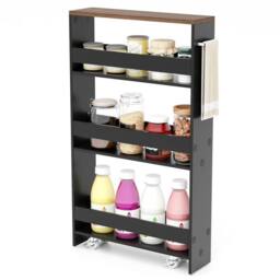 VOGREX Black 4-Tier Wheeled Utility Storage Cart, Space-Saving Open Shelves - thumbnail 3