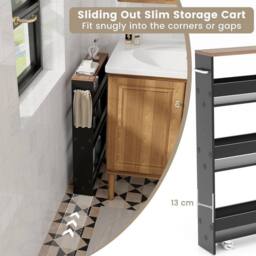VOGREX Black 4-Tier Wheeled Utility Storage Cart, Space-Saving Open Shelves - thumbnail 4
