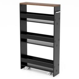 VOGREX Black 4-Tier Wheeled Utility Storage Cart, Space-Saving Open Shelves - thumbnail 1