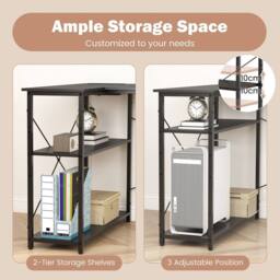Costway L-shaped Computer Desk w/Power Outlet Workstation w/Reversible Shelves in Black - thumbnail 6