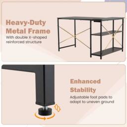 Costway L-shaped Computer Desk w/Power Outlet Workstation w/Reversible Shelves in Black - thumbnail 7