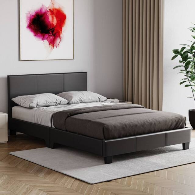Home Discount Vida Designs Lisbon Small Double Faux Leather Bed Frame UKFR Fabric in Black - image 1