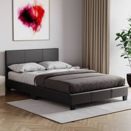 Home Discount Vida Designs Lisbon Small Double Faux Leather Bed Frame UKFR Fabric in Black - thumbnail 1