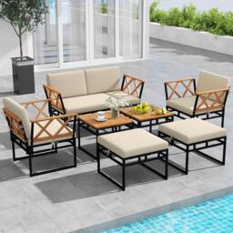 Costway 7 Piece Outdoor Conversation Set Metal Sectional Sofa Set w/ Cushions in Beige - thumbnail 7
