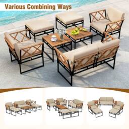 Costway 7 Piece Outdoor Conversation Set Metal Sectional Sofa Set w/ Cushions in Beige - thumbnail 4