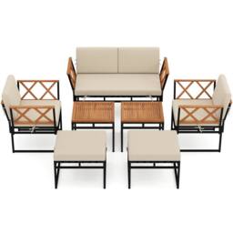 Costway 7 Piece Outdoor Conversation Set Metal Sectional Sofa Set w/ Cushions in Beige - thumbnail 5