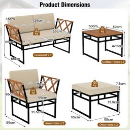 Costway 7 Piece Outdoor Conversation Set Metal Sectional Sofa Set w/ Cushions in Beige - thumbnail 9