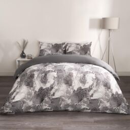 OHS Marble Duvet Cover Set Quilt Bedding Reversible in Grey - Size: King