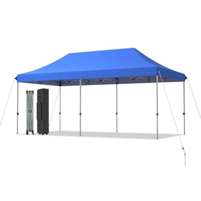 Costway 3 x 6m Folding Tent Canopy Adjustable Height Shelter Outdoor Wheeled Storage Bag in Blue - image 1