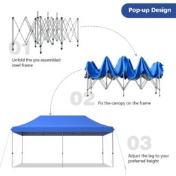 Costway 3 x 6m Folding Tent Canopy Adjustable Height Shelter Outdoor Wheeled Storage Bag in Blue - thumbnail 5
