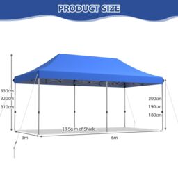 Costway 3 x 6m Folding Tent Canopy Adjustable Height Shelter Outdoor Wheeled Storage Bag in Blue - thumbnail 2