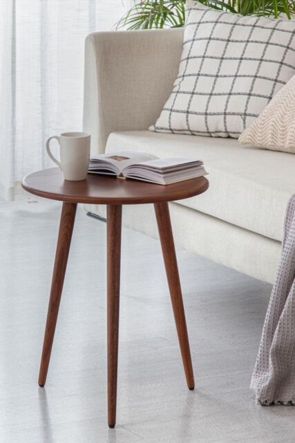 MH London Round Solid Mango Wood Side Table, Bedside End Table for Living Room & Bedroom - Judy in Walnut - image 1