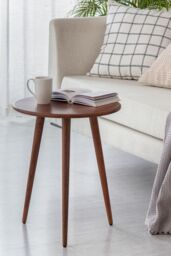 MH London Round Solid Mango Wood Side Table, Bedside End Table for Living Room & Bedroom - Judy in Walnut