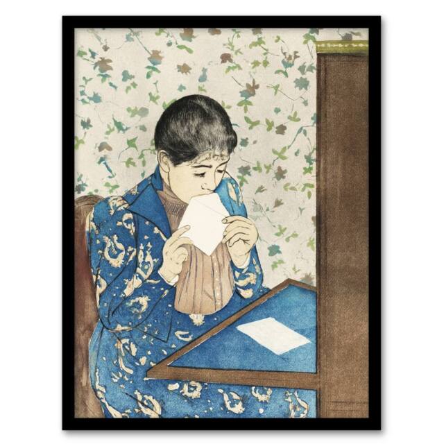 Artery8 Letter Woman Sealing Envelope Cassatt Vintage Framed Wall Art Print - Size: A4 - image 1