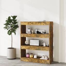 Berkfield Home Book Cabinet/Room Divider Smoked Oak 80x30x103 cm Engineered wood in Brown - Size: 80 x 30 x 103 cm - thumbnail 6