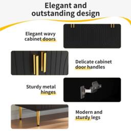 Fascinate Black Wave Design Sideboard - Modern Storage Unit with Gold Accents - thumbnail 6