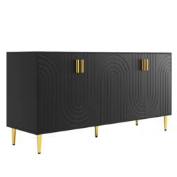 Fascinate Black Wave Design Sideboard - Modern Storage Unit with Gold Accents - thumbnail 9