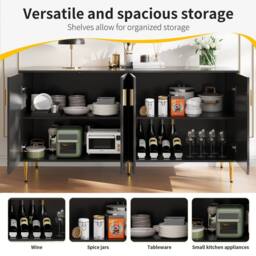 Fascinate Black Wave Design Sideboard - Modern Storage Unit with Gold Accents - thumbnail 5