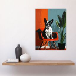 "Artery8 Wall Art Print French Bulldog Chair & Potted Plant Portrait Poster in Orange - Size: W12"" x H16""" - thumbnail 4
