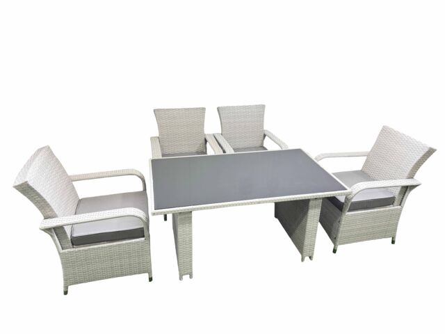 Fimous Wicker PE Rattan Garden Furniture Set Patio Outdoor 4 Chairs Plus Rectangular Dining Table Set Light Grey Mixed - image 1