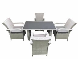 Fimous Wicker PE Rattan Garden Furniture Set Patio Outdoor 4 Chairs Plus Rectangular Dining Table Set Light Grey Mixed - thumbnail 2