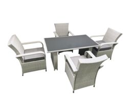 Fimous Wicker PE Rattan Garden Furniture Set Patio Outdoor 4 Chairs Plus Rectangular Dining Table Set Light Grey Mixed - thumbnail 3