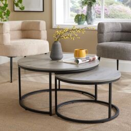 Home Source Oak TV Stand Coffee Nest Table Sideboard Living Room Bookshelf Console in Light Grey - thumbnail 1