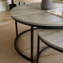 Home Source Oak TV Stand Coffee Nest Table Sideboard Living Room Bookshelf Console in Light Grey - thumbnail 7