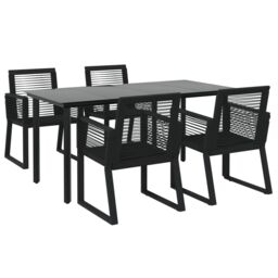 Berkfield Home 5 Piece Garden Dining Set Black PVC Rattan - thumbnail 3