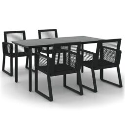 Berkfield Home 5 Piece Garden Dining Set Black PVC Rattan - thumbnail 2