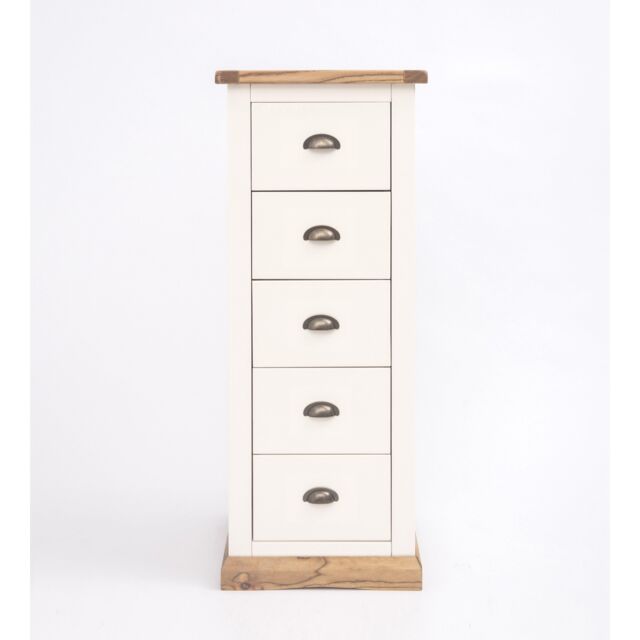 Cabinet Bits Tropea 5 Drawer Narrow Chest of Drawers Brass Cup Handle in Off-White - image 1