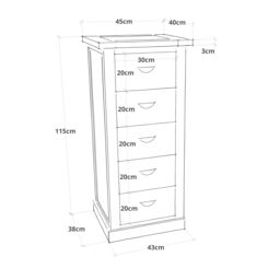 Cabinet Bits Tropea 5 Drawer Narrow Chest of Drawers Brass Cup Handle in Off-White - thumbnail 2