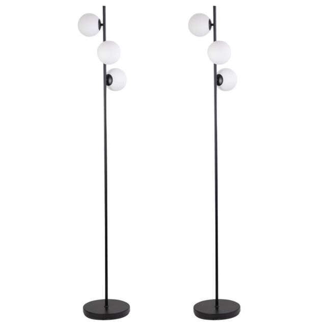 First Choice Lighting Pair of Black Floor Lamp with Opal Globe Shades - image 1