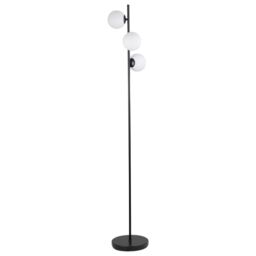 First Choice Lighting Pair of Black Floor Lamp with Opal Globe Shades - thumbnail 3