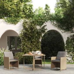 Berkfield Home Garden Table Beige 109x107x74 cm Poly Rattan & Glass - Size: 109 x 107 x 74 cm - thumbnail 2