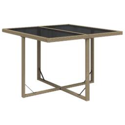 Berkfield Home Garden Table Beige 109x107x74 cm Poly Rattan & Glass - Size: 109 x 107 x 74 cm - thumbnail 1