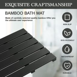 MANTRARAJ Bamboo Bath Mat Anti-Slip Wooden Slatted Duckboard Bath Shower Mat Black - thumbnail 2