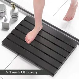 MANTRARAJ Bamboo Bath Mat Anti-Slip Wooden Slatted Duckboard Bath Shower Mat Black - thumbnail 7