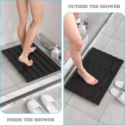 MANTRARAJ Bamboo Bath Mat Anti-Slip Wooden Slatted Duckboard Bath Shower Mat Black - thumbnail 5