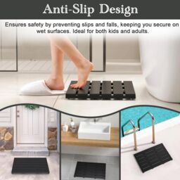 MANTRARAJ Bamboo Bath Mat Anti-Slip Wooden Slatted Duckboard Bath Shower Mat Black - thumbnail 4