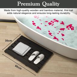 MANTRARAJ Bamboo Bath Mat Anti-Slip Wooden Slatted Duckboard Bath Shower Mat Black - thumbnail 3