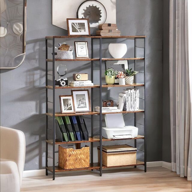 Rafaelo Mobilia 6 Tier Industrial Bookcase Large in Dark Brown - image 1