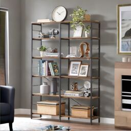 Rafaelo Mobilia 6 Tier Industrial Bookcase Large in Dark Brown - thumbnail 4