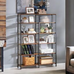 Rafaelo Mobilia 6 Tier Industrial Bookcase Large in Dark Brown - thumbnail 2